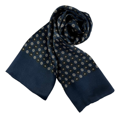 Long Silk Scarf for Men Navy Theme Squares Print SFM052