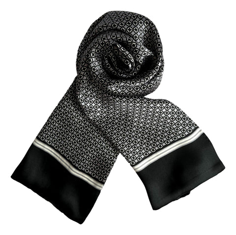 Long Silk Scarf for Men Black and White Theme Check Print SFM057