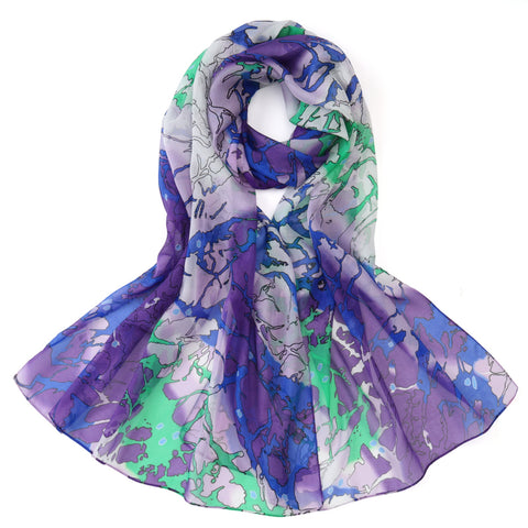 Long Silk Chiffon Scarf Purple Theme Abstract Print SCH069