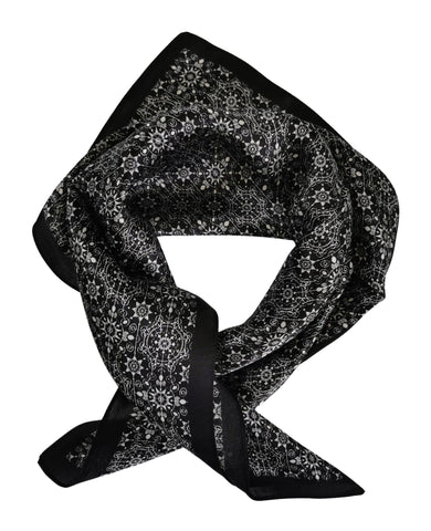 Silk Neckerchief Small Square Silk Scarf Black and White XFJ265
