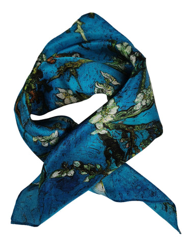 Silk Neckerchief Small Square Silk Scarf Almond Blossom by Van Gogh XFJ421