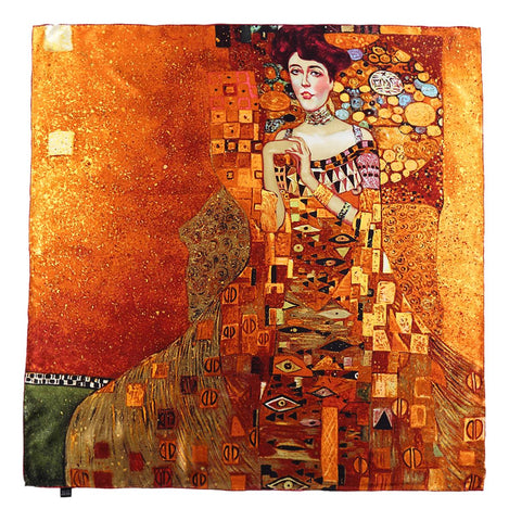 Large Square Silk Scarf 36x36" (90x90cm) Classical Painting Orange SSZ009