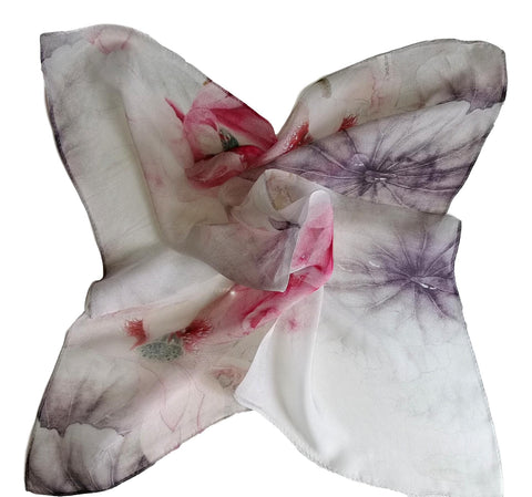 Silk Neckerchief Small Square Silk Scarf White Theme Floral Print QFJ104