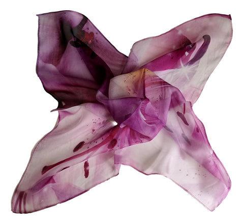 Silk Neckerchief Small Square Silk Scarf Purple Theme Floral Print QFJ107