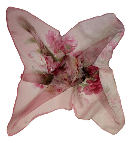 Silk Neckerchief Small Square Silk Scarf Pink Theme Floral Print QFJ110
