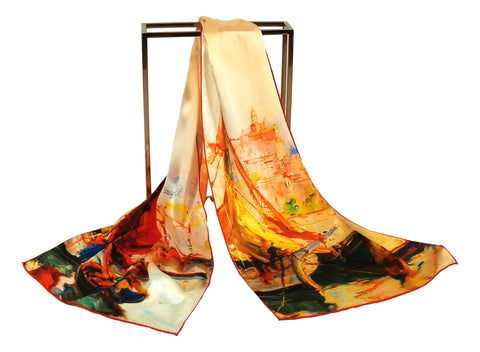 Long Charmeuse Silk Scarf Classic Painting LZD132