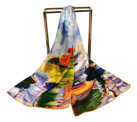 Long Charmeuse Silk Scarf Classic Painting LZD134