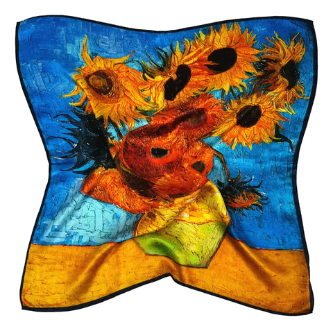 Mid-Sized Square Silk Scarf Blue Theme Sunflower by Van Gogh ZFD233