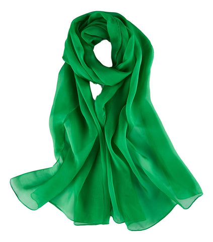 Long Silk Chiffon Scarf Solid Green Color SQL206