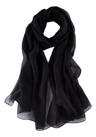 Long Silk Chiffon Scarf Solid Black Color SQL202
