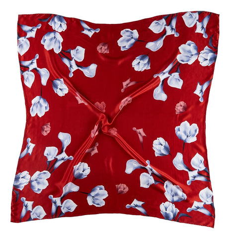 Extra Large Square Silk Scarf Red Theme Flower Print DFD306