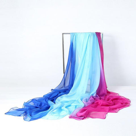 Yangtze Store Extra Long Extra Wide Chiffon Scarf Beach Scarf Blue and Pink CHD309