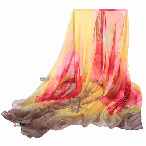 Yangtze Store Extra Long Extra Wide Chiffon Scarf Beach Scarf Brown and Pink Floral Print CHD327