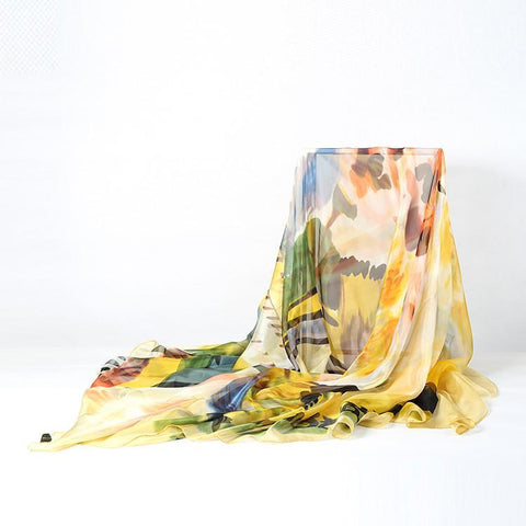 Yangtze Store Extra Long Extra Wide Chiffon Scarf Beach Scarf Yellow and Brown Theme CHD307