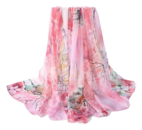 Yangtze Store Extra Wide High Quality Silk Chiffon Scarf Pink Theme Butterfly Print SCH509