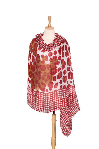 Yangtze Store Extra Wide Wool and Acrylic Pashmina Wrap Shawl Scarf Red Theme Leopard and Swallow Gird Print PSH511