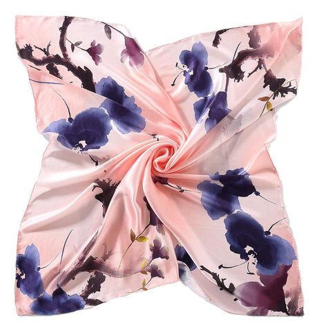 Yangtze Store Large Square Charmeuse Silk Scarf Pink Color Floral Print DFJ106