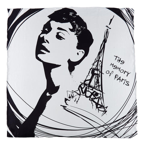 Large Square Silk Scarf Black and White Audrey Hepburn The Memory of Paris SZD102