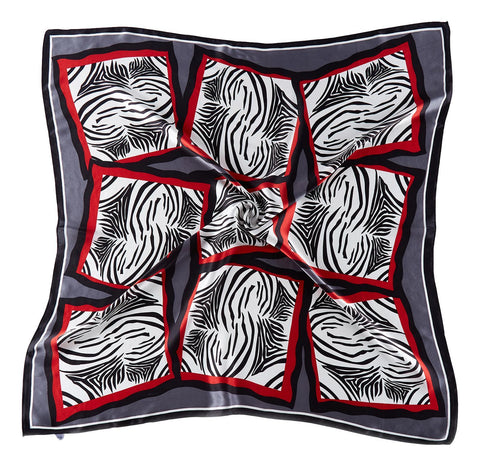 Large Square Silk Scarf Grey and Red Zebra Print SZD093