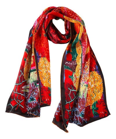 Yangtze Store Long Charmeuse Satin Silk Scarf with Classic Painting Print LZD101