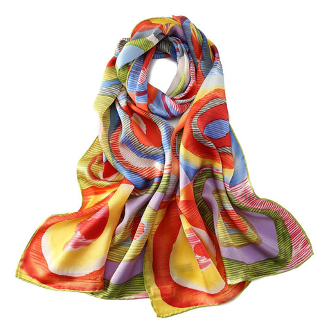 Yangtze Store Long Charmeuse Silk Scarf with Classic Painting Rainbow Theme LZD115