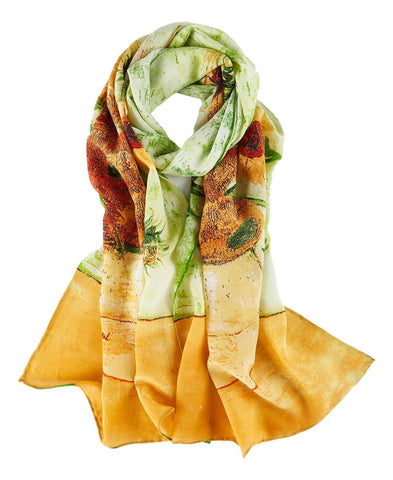 Long Charmeuse Silk Scarf with Classic Painting Sunflowers by Van Gogh LZD116