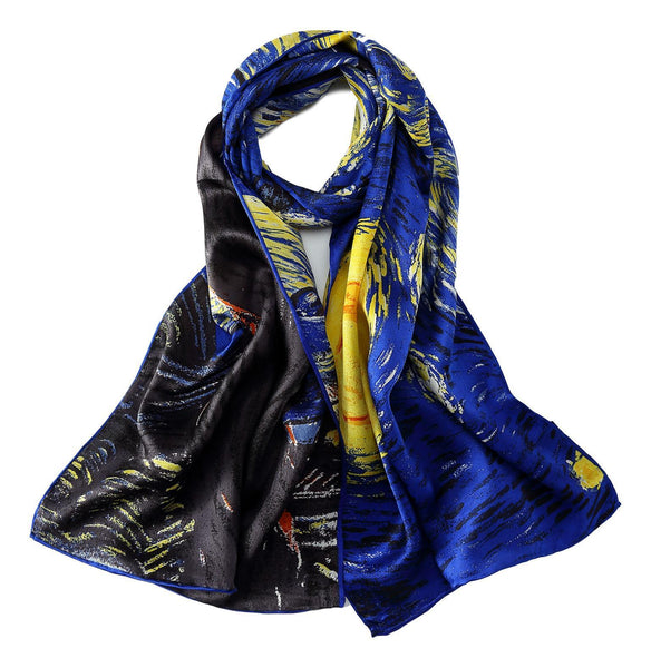 Wrapables Luxurious 100% Charmeuse Silk Square Scarf With Hand Rolled Edges Van Goghs Starry Night Wrapables Luxurious 100% Charmeuse Silk Square Scarf With Hand Rolled Edges Van Goghs Starry Night