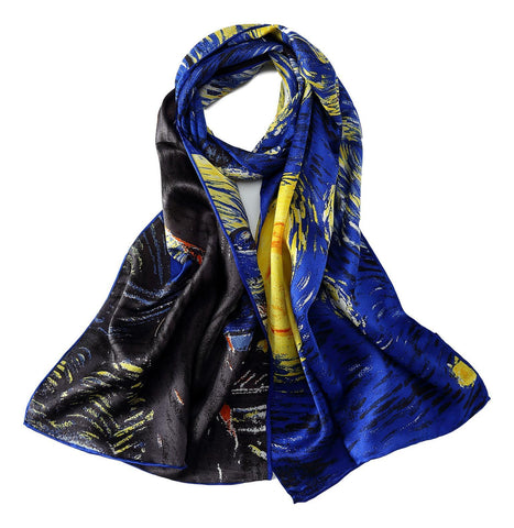 Yangtze Store Long Charmeuse Silk Scarf with Van Gogh Painting Starry Night LZD113