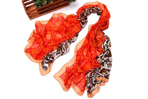 Yangtze Store Long Chiffon Scarf Orange Theme Leopard Print CHL117