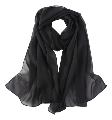 Yangtze Store Long Chiffon Scarf Solid Black Color CHL402