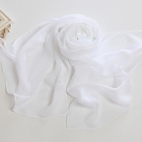 Yangtze Store Long Chiffon Scarf Solid White Color CHL302