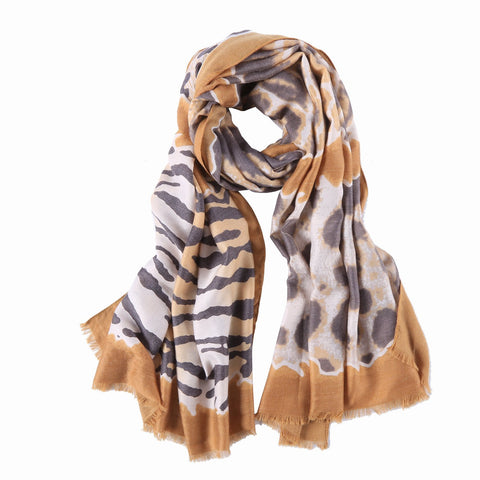 Yangtze Store Long Cotton Scarf Beige Theme Zebra Print COT902