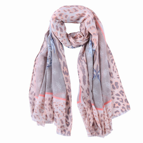 Yangtze Store Long Cotton Scarf Pink Theme Leopard Print COT810