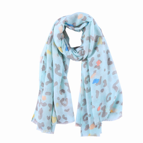 Yangtze Store Long Cotton Scarf Turquoise Theme Abstract Print COT808