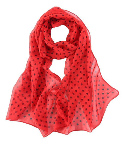 Yangtze Store Long Sheer Chiffon Scarf Red Theme Polka Dot Print CHL426