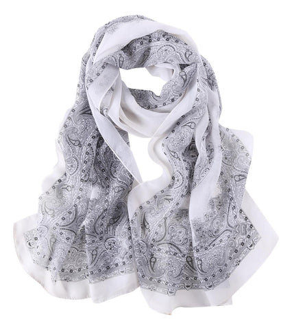 Yangtze Store Long Sheer Chiffon Scarf White Theme Paisley Print CHL421