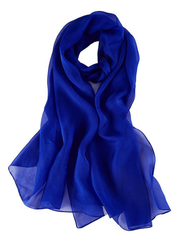 Long Silk Chiffon Scarf Solid Blue Color SQL204