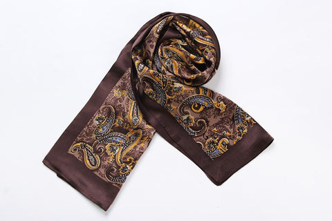 Yangtze Store Long Silk Satin Scarf for Men Dark Brown Paisley Print SFM016