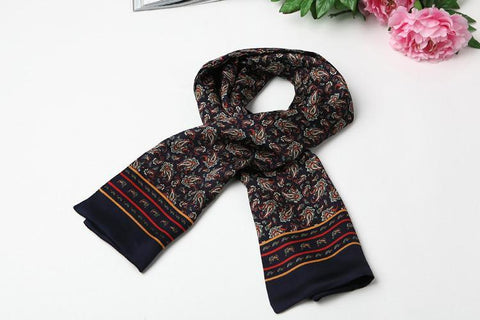 Yangtze Store Long Silk Satin Scarf for Men Navy Theme Paisley Pattern SFM013