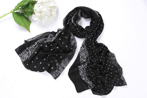 Yangtze Store Long Viscose Scarf Black Theme Stars Print COT210