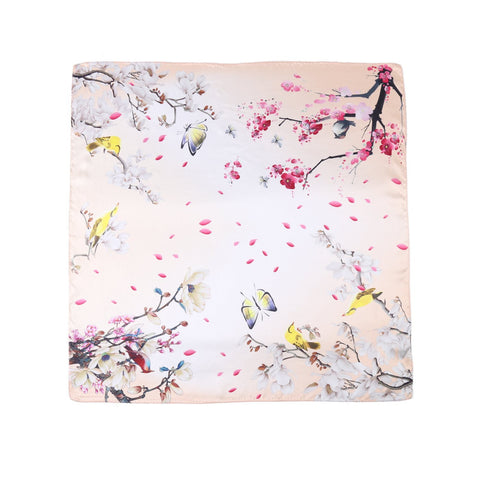 Yangtze Store Mid-Sized Square Silk Scarf Champagne Theme Floral Print ZFD215