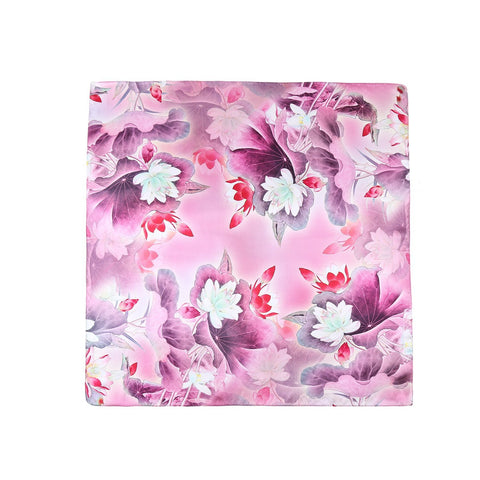 Yangtze Store Mid-Sized Square Silk Scarf Purple Color Flower Print ZFD217