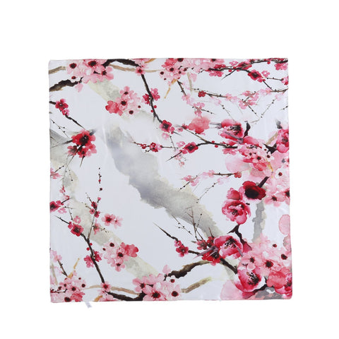 Yangtze Store Mid-Sized Square Silk Scarf White Background Red Plum Blossom Print ZFD206