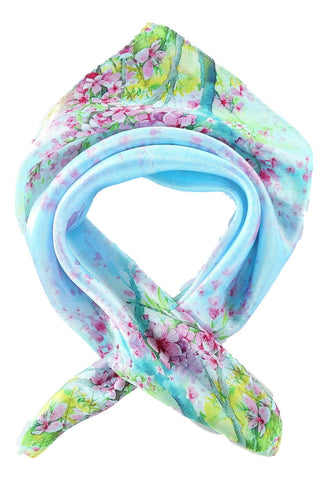 Yangtze Store Silk Neckerchief Small Square Silk Scarf Blue Theme Floral Print XFD201