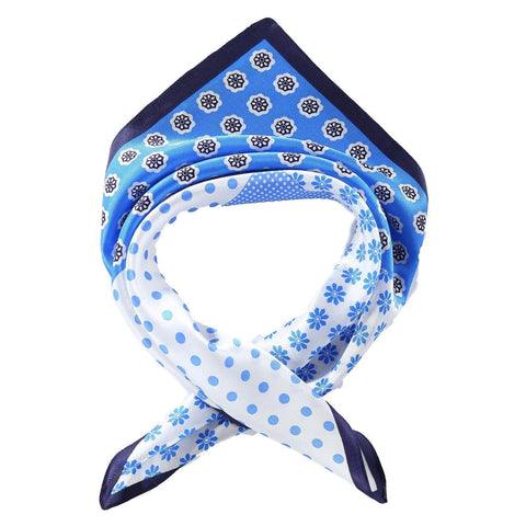 Yangtze Store Silk Neckerchief Small Square Silk Scarf Blue Theme Polka Dot Print XFJ236