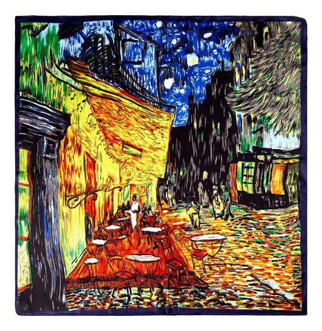 Silk Neckerchief Small Square Silk Scarf Cafe Terrace At Night By Van Gogh XFJ411