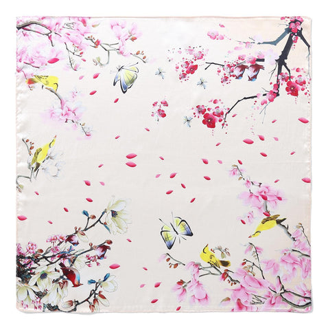 Yangtze Store Silk Neckerchief Small Square Silk Scarf Champagne Color Flower and Butterfly Print XFD205
