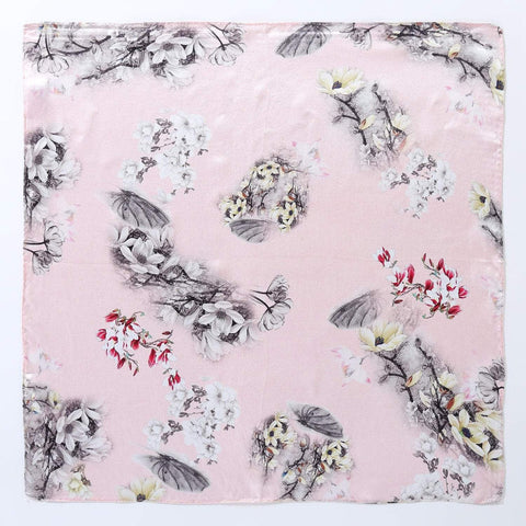 Yangtze Store Silk Neckerchief Small Square Silk Scarf Pink Color Flower Print XFD204