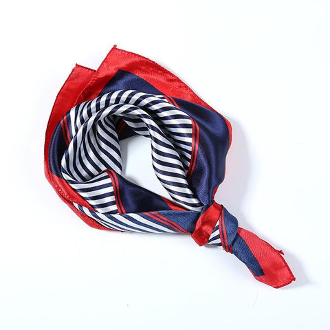 Yangtze Store Small Square Satin Scarf Red and Navy Theme Striped Print XAT015