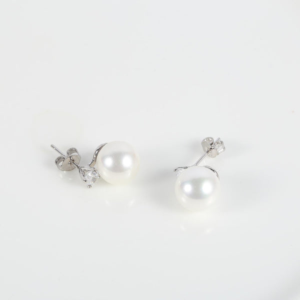 Huitan 925 Silver Filled Pearl Stud Earrings For Women - Lab-Created Pearl Gift